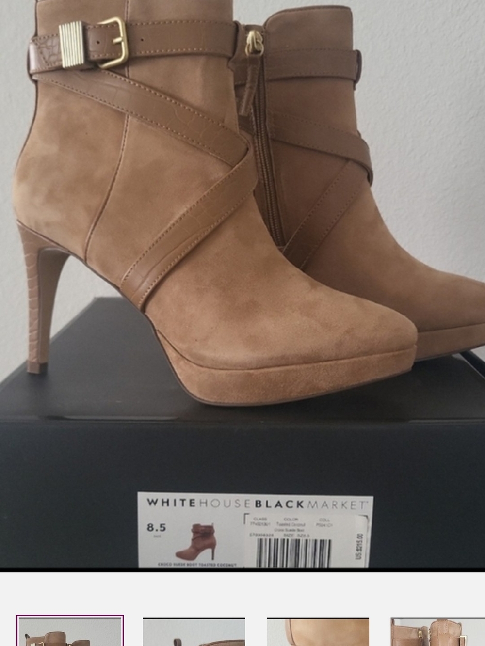 White House Black Market Tan Suede Strap Ankle Booties